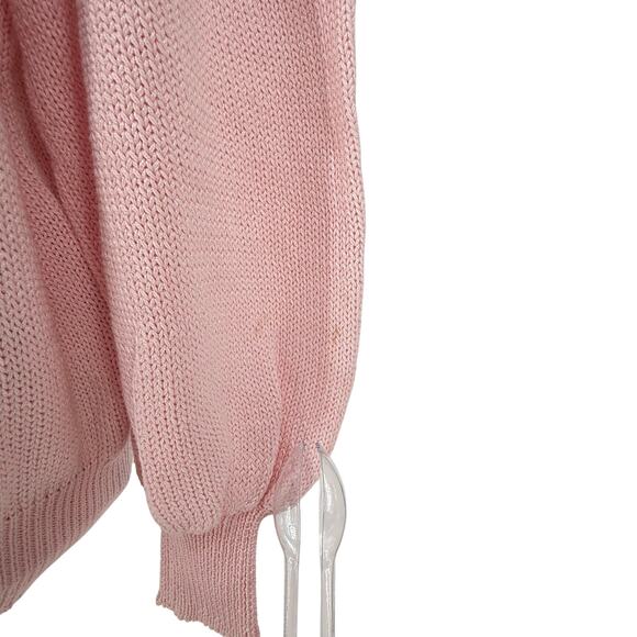 1980s Vintage Floral Hand Embroidered Granny Chunky Cardigan Sweater Pastel Pink - Picture 8 of 12